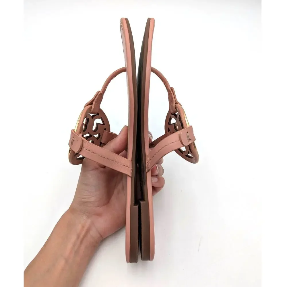 Tory Burch Miller Soft Metal Logo Thong Sandal Light Sand Size US9M EU39.5